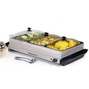 lot 3104 image: Elite Gourmet - 3 Tray Electric Buffet Server - Stainless Steel