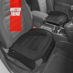 lot 3115 image: Motor Trend Black Faux Leather Front Car Seat Covers for Trucks SUV 2-Pack Padded Car Seat Protector Cushion