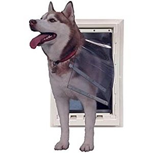 lot 3504 image: Ideal Pet Products Wall Entry Pet Door Double Flap for Walls with Built-in Telescoping Tunnel and Lock-Out Slide, Extra Large, White (WEPD2XL) (B08Y3RN3H1)