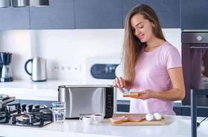 lot 3522 image: Elite Gourmet ECT-3100 Long Slot 4 Slice Toaster, Reheat, 6 Toast Settings, Defrost, Cancel Functions, Built-in Warming Rack, Extra Wide Slots for Bagels & Waffles, Stainless Steel & Black