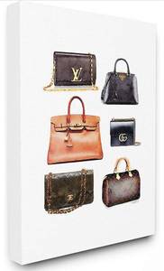 lot 3532 image: Stupell Industries Glam Black and Brown Leather Fashion Bag Collection Stretched Wall Art, 16 x 20, Gallery Wrapped Canvas with frame