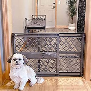 lot 3602 image: MYPET North States Paws 40 Portable Pet Gate Expands & Locks in Place with no Tools. Pressure Mount. Fits 26 - 40 Wide