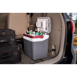 lot 3607 image: Koolatron P25 Thermoelectric Iceless 12V Personal Cooler, 24L  26 qt Portable Ice Chest Travel Fridge, Grey and Red, Made in North America