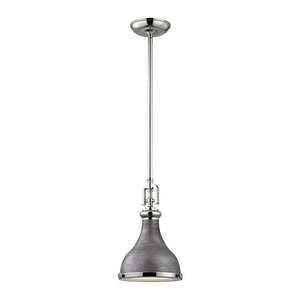 lot 3623 image: Rutherford 1-Light Mini Pendant in Polished Nickel and Weathered Zinc with Metal Shade
