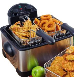 lot 4037 image: Secura 1700-Watt Stainless-Steel Triple Basket Electric Deep Fryer with Timer Free Extra Odor Filter, 4L17-Cup