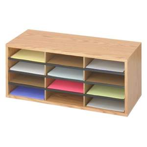 lot 4046 image: Safco Medium Oak WoodCorrugated 12 Compartment Mail Organizer