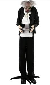 lot 4051 image: Haunted Hill Farm HHMAN-1FLSA Life-Size Animated Moaning Butler Prop Holding Silver Tray, Battery-Operated IndoorOutdoor Halloween Decoration
