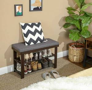 lot 4058 image: SONGMICS Bamboo Shoe Bench, 2-Tier Shoe Rack, Stable Shoe Organizer for Entryway, Living Room, Bench Seat