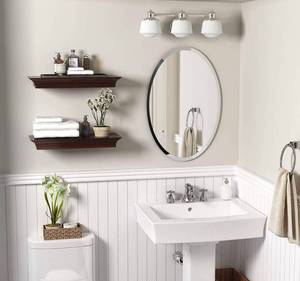 lot 4092 image: KOHROS Oval Beveled Polished Frameless Wall Mirror for Bathroom, Vanity, Bedroom (20 W x 28 H Oval)