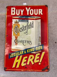lot 44733 image: metal chesterfield cigarette sign