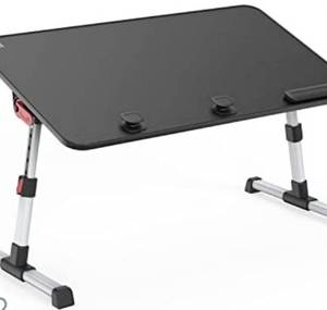 lot 8 image: Saiji laptop tray table, stand adjustable desk, laptop, lightweight, foldable, sofa, floor, work, study, reading, writing, eating, laptop up to 17 inches (large, black)