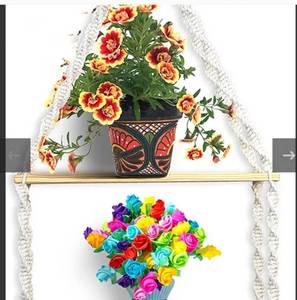 lot 23 image: SZIA Wall Hanging Shelves for Wall Two Tier Boho Wall Decor Pine Wood Floating Shelves with Rope Hanging Plant Shelf with Cotton Macrame for Living Room Bathroom Kitchen Nursery Dorm Apartment,