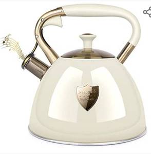 lot 28 image: Modern teapot with 3.17 quarts, surgical teapot with 5 layers of stainless steel with ergonomic handle cool touch, stove pot (copper handle)