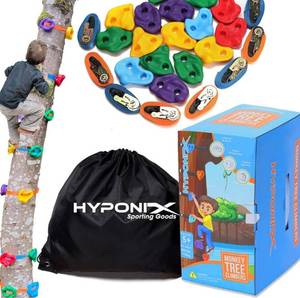 lot 72 image: Hyponix ninja - tree climbing kit - 16 rock climbing stands for children 8 trinquetes - ninja tree climber - tree climbing for children outdoors - ninja warrior obstacle course - outdoor game - outdoor toys