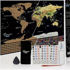 lot 104 image: ShrewdYard Large Scratch Off Map Of The World With Scratchable US States And Country Flags, Black And Gold, 33x24 Inches
