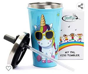lot 108 image: Galbyn Design Kids Unicorn Cup with Straw, 16oz, Spill Proof Lid with Silicone Tip, Double Wall Stainless Steel, Vacuum Insulated, Easy to Carry., pack of 2