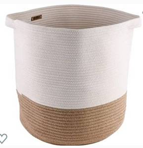 lot 110 image: Goobloo large woven basket from cotton cord, 18 x 17 inches high, decorative storage basket for living room, toys or blankets, basket with handles, blanket baskets or nice laundry basket for babies