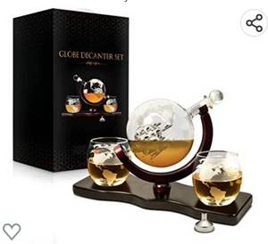 lot 113 image: flybold Whiskey Decanter Set, Whiskey Decanter Set for Men, Globe Decanter Set, Safe Certificate, Great Gift, Bourbon Decanter Set, 28oz, Includes 2 Whiskey Funnel Glasses