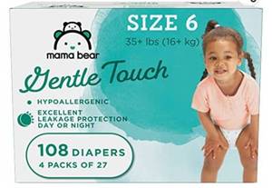 lot 131 image: 4pack MAMA BEAR GENTLE Hypoallergenic Size 6 108 Ct AMAZON BRAND, pack of 4
