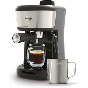 lot 137 image: 1- Cup 4-Shot Black Steam Espresso Machine Cappuccino and Latte Maker with Stainless Steel Frothing Pitcher