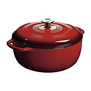 lot 156 image: Lodge 7.5 Quart Enameled Cast Iron Dutch Oven Red