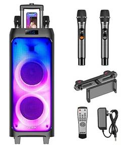 lot 169 image: GEARDON Karaoke Machine for Adults and Kids, Dual 6.5 Subwoofer, Portable Outdoor Bluetooth Speaker with Wireless Microphones for Singing, Recording, DJ Lights, Tablet Car Mount, Microphones, Loud Speaker for Party