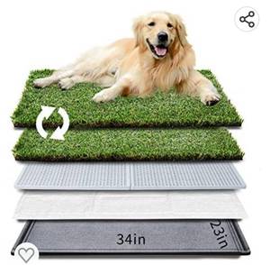 lot 171 image: HQ4us Dog Grass Pad with Large Tray Dog Litter Box Toilet 34 x 23 2 Artificial Dog Grass Pee Pad Realistic Grass Bite Resistant Less Odor Balcony Potty
