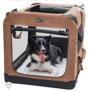 lot 173 image: Veehoo 3-Door Collapsible Dog Crate for Crate Training, 5 Heavy Mesh, 600D & 1200D Oxford Fabric, for Indoor and Outdoor Use, Multiple Sizes and Colors Available, 36, Brown
