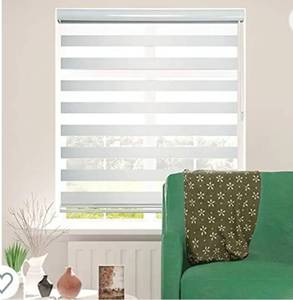 lot 196 image: ShadesU Double Layer Zebra Pattern Roller Shades Translucent Light Filtering Light Control Privacy Day Night Shades (Max Height 72) (White) (35 Width)