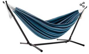 lot 207 image: Vivere Cotton Double Hammock with Space Saving Steel Stand (204kg  450lb Capacity. Includes Premium Carry Bag)