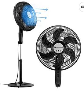 lot 209 image: Comfort Zone CZST180BK PowrCurve Pedestal Fan, 6 Blades, Tri-Curve Grill, 180-Degree Adjustable Tilt, 3-Speed, 18-inch, Black