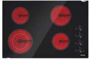 lot 238 image: 30 Electric Cooktop, 4 Burners, Integrated Stove, Black Satin Glass Electric Cooktop, KnobTimer Control, Child Safety Lock, 9 Power Levels, 220-240V, 6700W