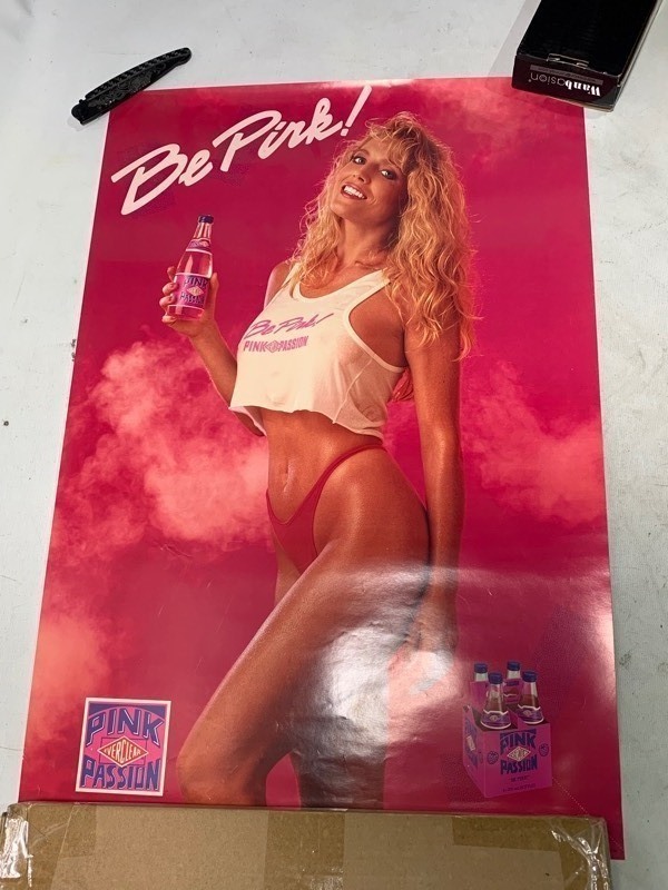 lot 158 image: Vintage 80s Pink Passion Everclear Model Pinup Poster 15x22