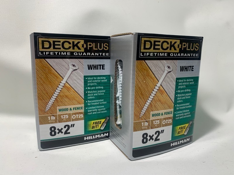 lot 186 image: 2 New Boxes of 250 Hillman Deck Plus 8x2 White Wood & Fence Screws
