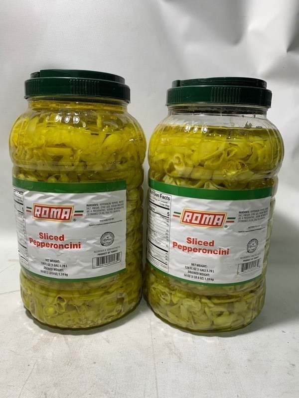 lot 191 image: 2 New 1 Gallon Roma Sliced Pepperoncinis