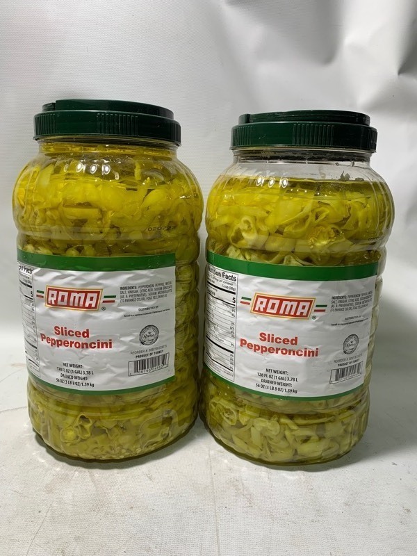 lot 193 image: 2 New 1 Gallon Roma Sliced Pepperoncinis