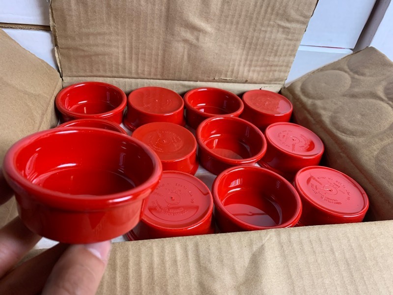 lot 289 image: New Box of 48 - 2.5oz STD Chiefs Red Ramekins