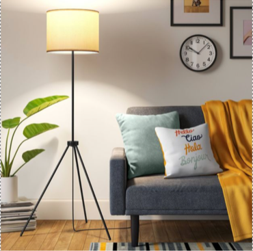 lot 290 image: 1 New Room Essentials Tripod Floor Lamp Silver Finish with LED Light Bulb 58in x 14in