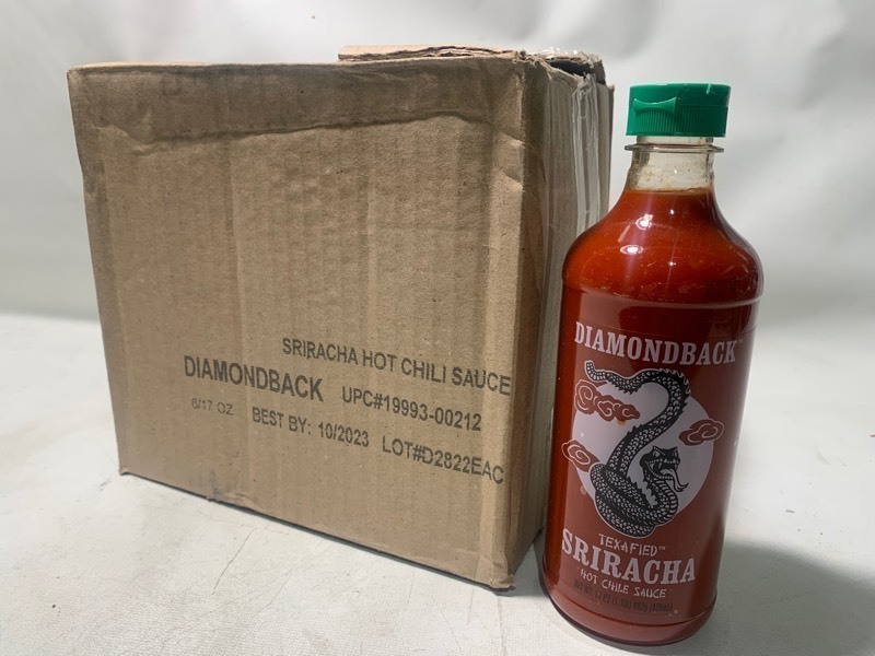 lot 352 image: 2 New Cases 12 Total Bottles of Diamonback Texafied Sriracha Hot Chili Sauce (6 per box)