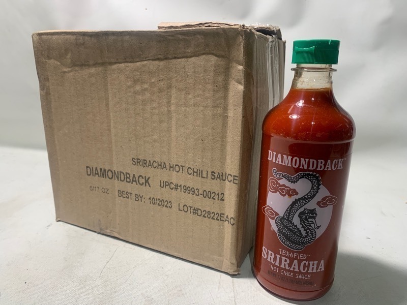 lot 353 image: 2 New Cases 12 Total Bottles of Diamonback Texafied Sriracha Hot Chili Sauce (6 per box)