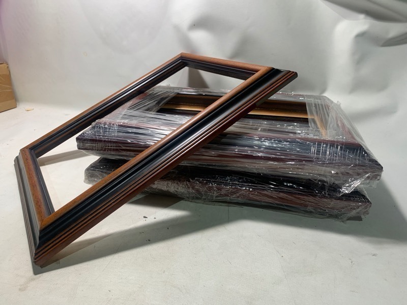 lot 373 image: 4 New Dark Dyed Detailed 10x14 Pictures Sized Wooden Frame
