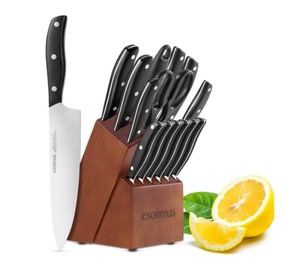 lot 24 image: New Esonmus Premium Kitchen Knife Set With Wooden Block
