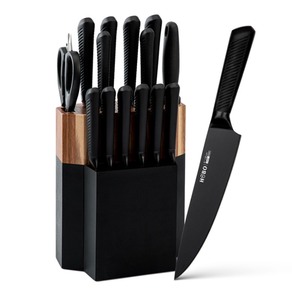 lot 25 image: New HOBO 15pcs Modern Chef Santoku Kitchen Knife Block Set w Carbon Steel Utility Knifes