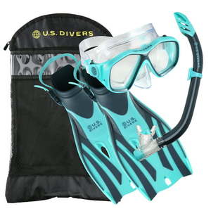 lot 39044 image: U.S. Divers Playa Adult Snorkeling Set - Mask Fins Snorkel and Gear Bag Included - LXL (Blue)