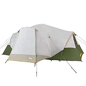 lot 39054 image: Slumberjack Riverbend 10-Person, 3-Room, Hybrid Dome Tent, Off-White  Green, with Full Fly