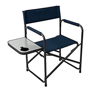 lot 25853 image: Pacific Pass Directors Camp Chair w Built-In Side Table and Cup Holder, Collapsible - Navy (B07WDK2VXQ)