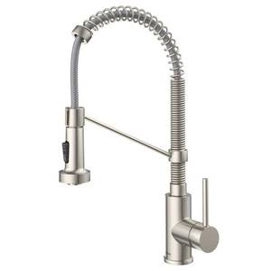 lot 1598 image: Kraus Bolden Single Handle 18-Inch Commercial Kitchen Faucet with Dual Function Pull Down Sprayhead in Stainless Steel Finish