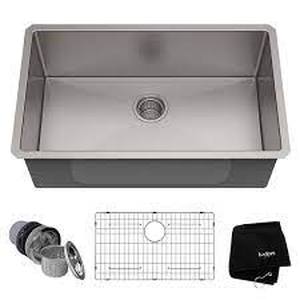 lot 1597 image: Krause 30in Undermount Single Bowl Stainless Steel Kitchen Sink