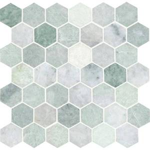 lot 3138 image: MSI Icelandic Green Hexagon 12 in. x 11.81 in. x 10 mm Polished Marble Mesh-Mounted Mosaic Wall Tile (9.8 sq. ft.Case)