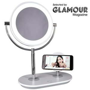 lot 1726 image: Makeup Mirror with Qi Charging Stand White (Includes LED Light Bulb) - OttLite